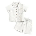 thumbnail image 2 of Conjuntos de solapa de manga corta para niños, prenda superior de manga corta de color sólido y pantalones cortos, conjunto de dos piezas para niñas, top de poliéster, 2 of 6