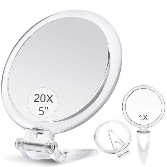 Two Sided Mirror, 20X/1X Magnification, 5'' Portable Folding Makeup Mirror with Handheld,B Beauty Planet