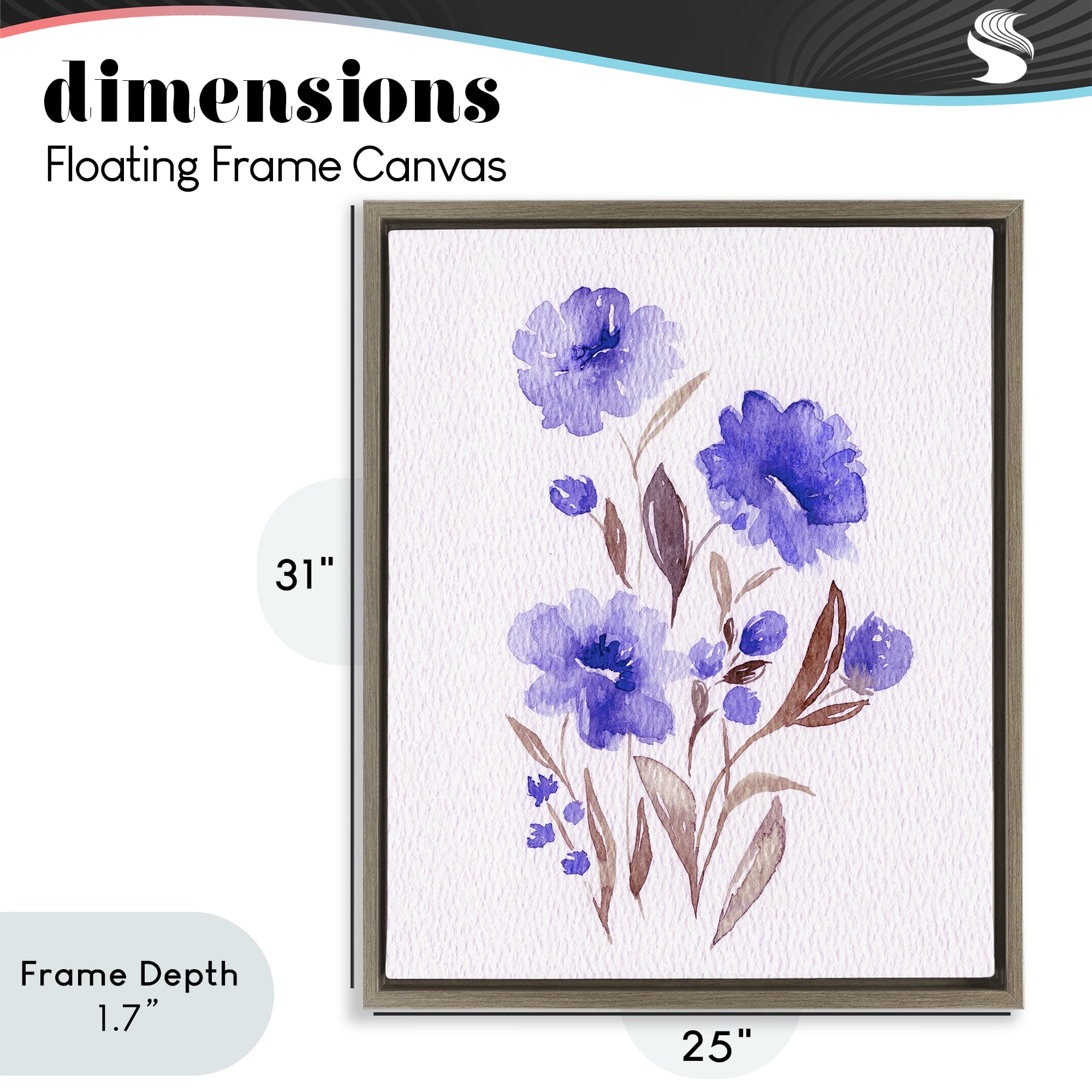 Stupell Industries Watercolor Purple Blossoms Brown Framed Floater Canvas Wall Art, design by Leah Noel Art