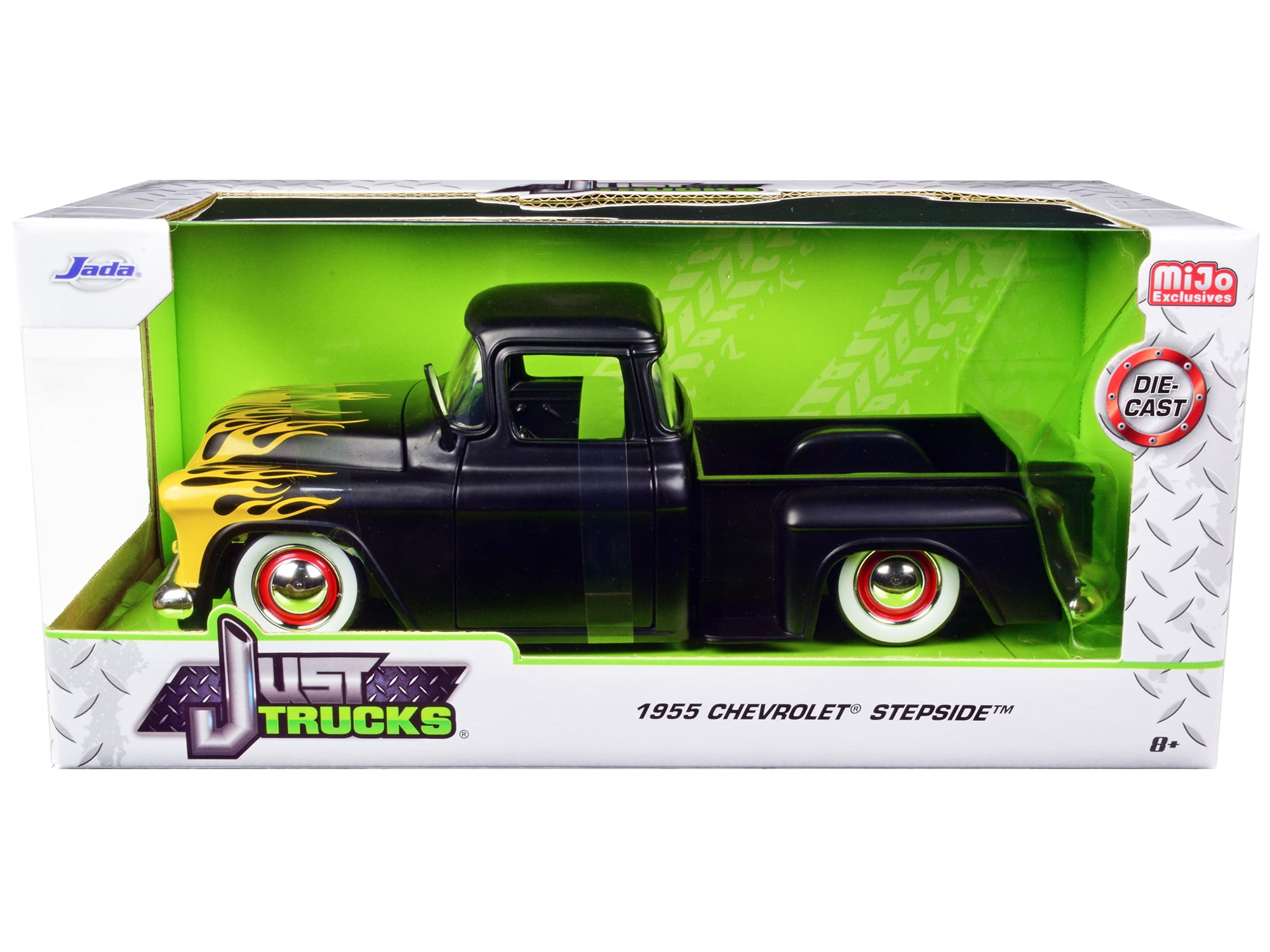 1955 Chevrolet Stepside Pickup Truck Matt Black with Yellow Flames
