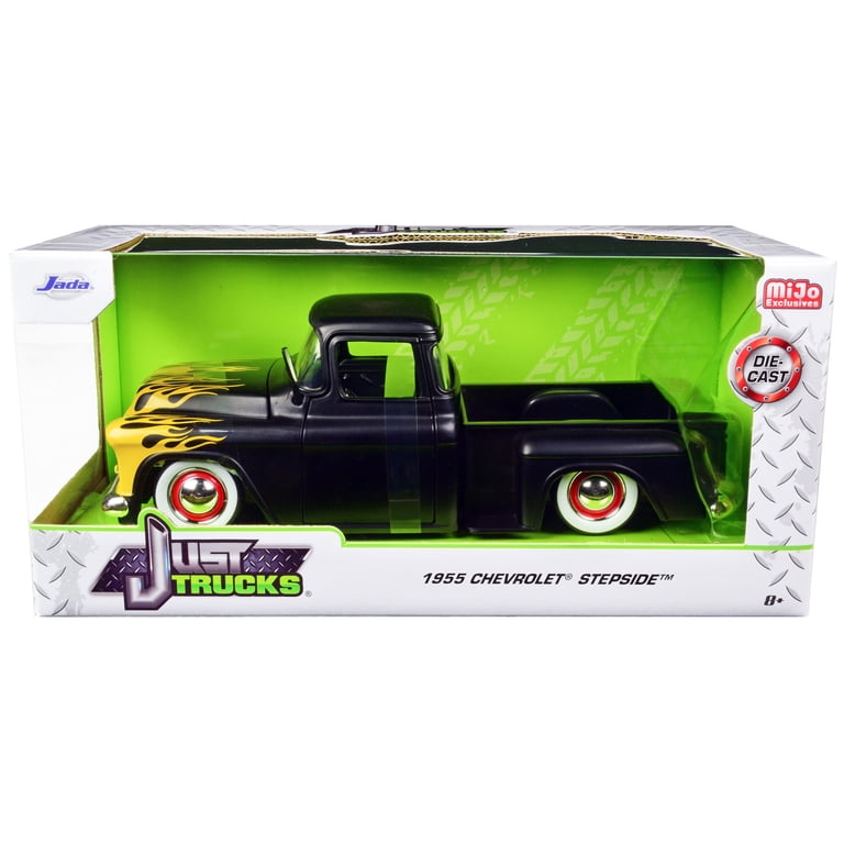 1955 Chevrolet Stepside Pickup Truck Matt Black with Yellow Flames