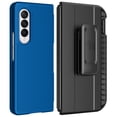 thumbnail image 1 of Case with Clip and S Pen Slot for Galaxy Z Fold 3 5G, Nakedcellphone [Grid Texture] Slim Hard Cover and Rotating Belt Hip Holster Holder Combo for Samsung Z Fold3 Phone (SM-F926) 2021 - Cobalt Blue, 1 of 10