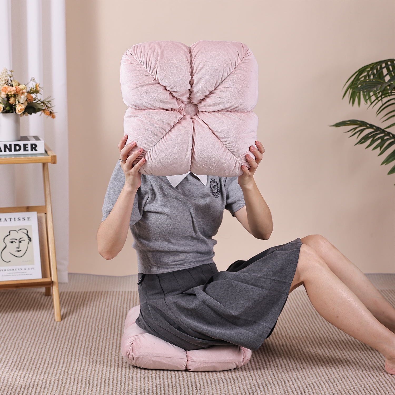 Set of 2 14" Square Velvet Flower Knot Accent Throw Pillows
