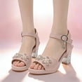 thumbnail image 2 of Zshosam Little Girl Heels Girls Sandals Flower Chunky Low Heels Open Toe Summer Dress Shoes for Toddler Little Big Kid Size 12,(Pink Little Kids 12), 2 of 9