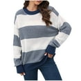 thumbnail image 1 of Fall Womens Sweaters Sweaters for Women Fall Color Block Stripe Long Sleeve Ribbed Knit Sweater Loose Crew Neck Soft Pullover Winter Clothes S-34 Blue S, 1 of 9
