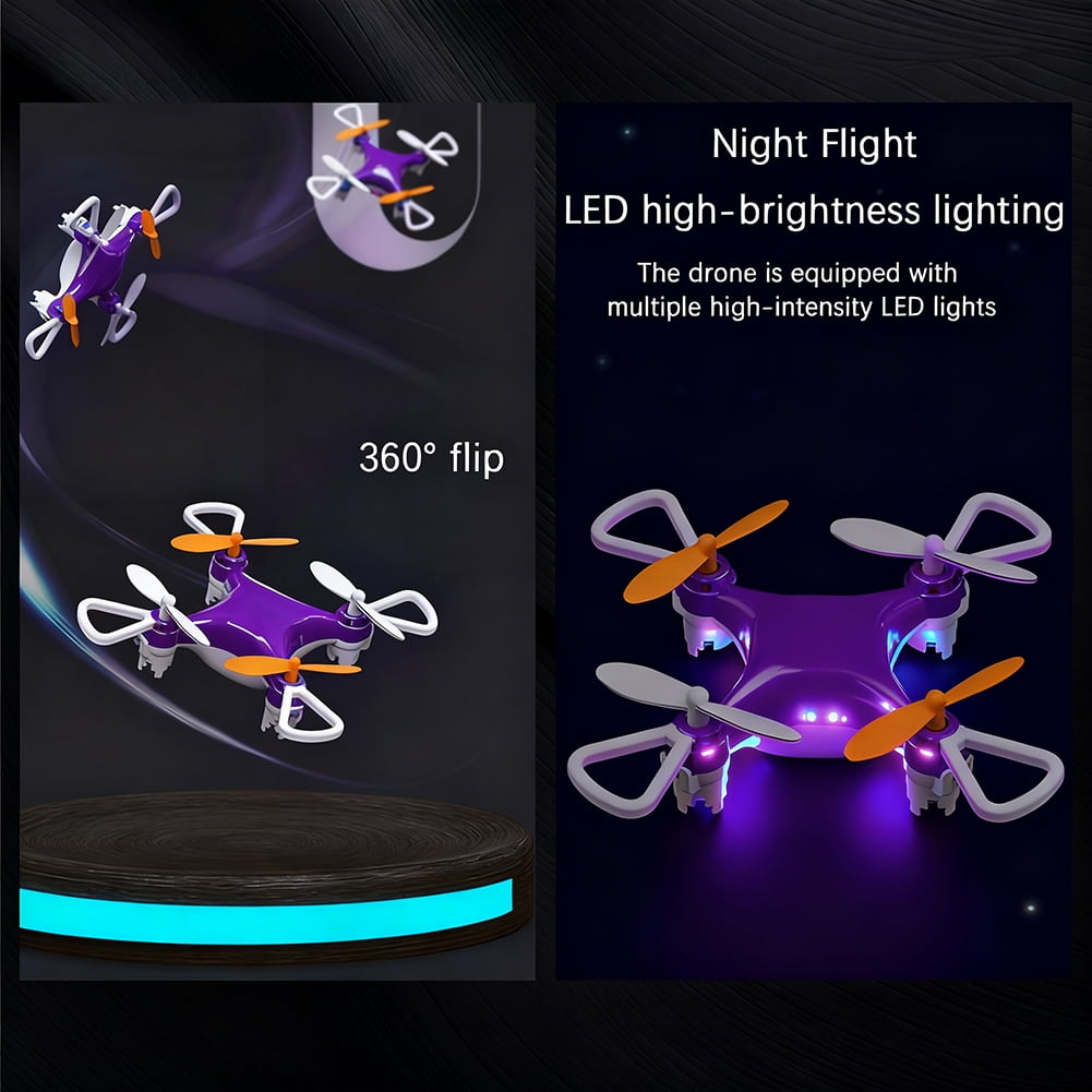 Mini Drone Toy RC Airplane, Stunt Flying Machine with LED Propeller Protection Altitude Hold Quadcopter for Birthday Holiday (Purple)