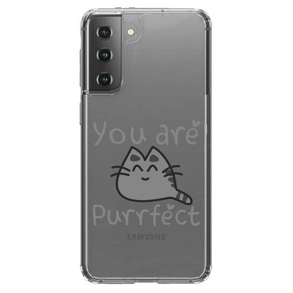 DistinctInk Clear Shockproof Hybrid Case for Galaxy S21 5G (6.2" Screen) - TPU Bumper Acrylic Back Tempered Glass Screen Protector - You Are Purrfect