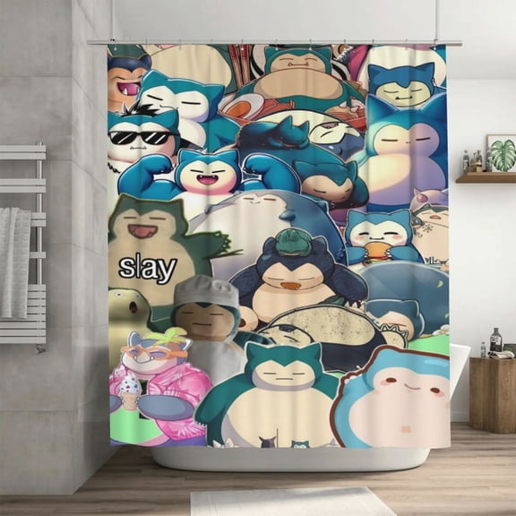Snorlax Shower Curtain Cartoon Art Bath Shower Curtains with 12 Hooks, Waterproof Washable Polyester Bathroom Home Decor Set 72x72 Inch, Iron
