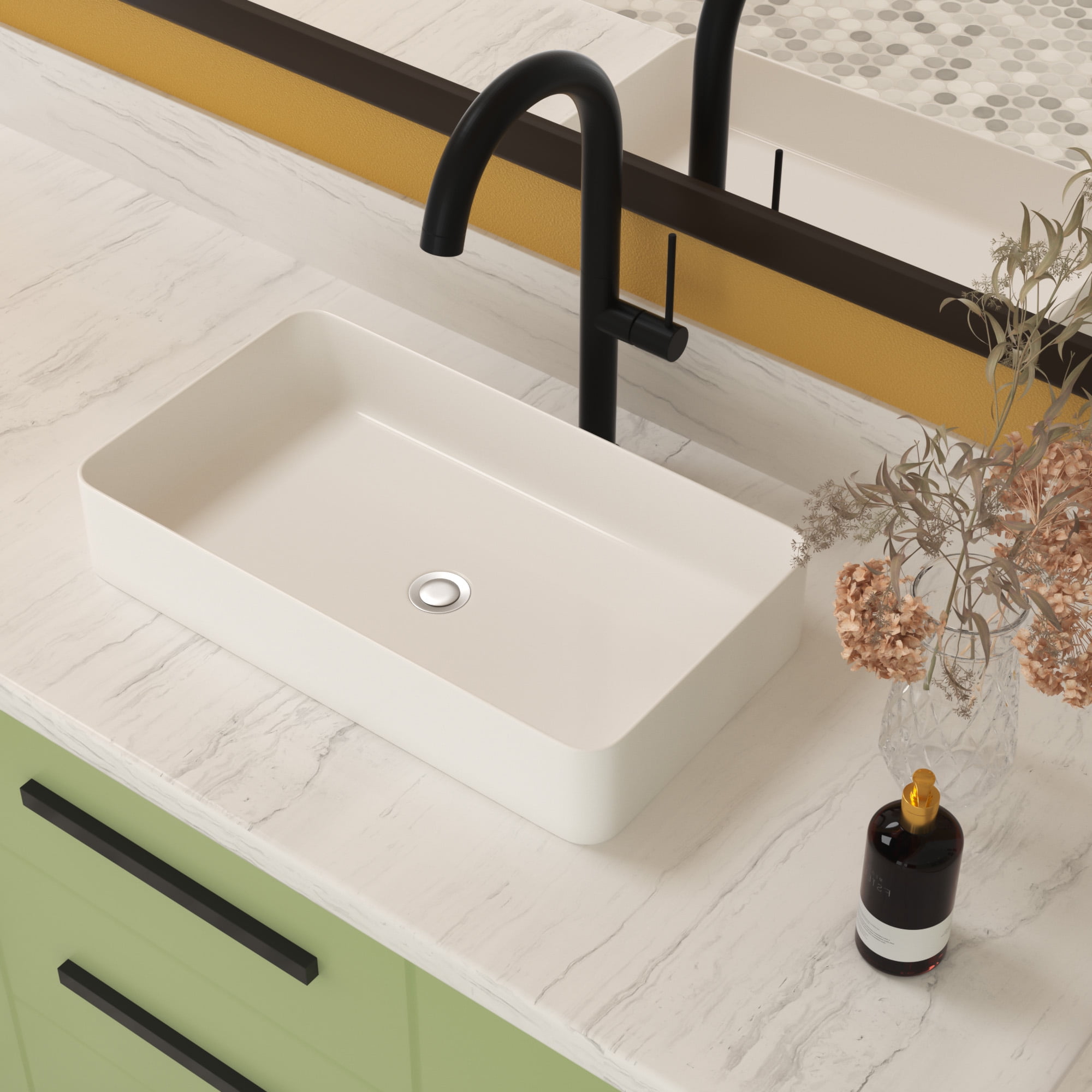 24"×14"×4.5" White Ceramic Rectangular Countertop Bathroom Sink