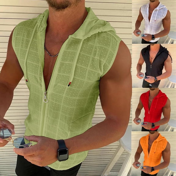 Mineart Men's Sleeveless Hooded Bodybulding Tank Tops Gym Muscle Workout Hoodie with Pocket