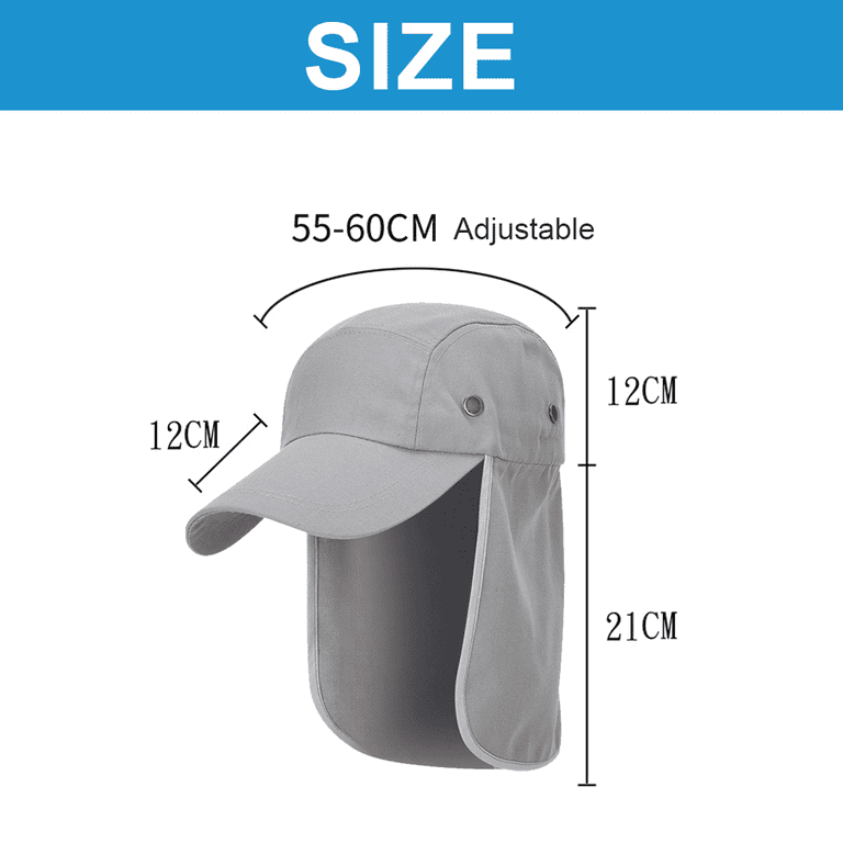 Fishing Hat Sun Cap with Neck Cover Flap, Sun Protection Baseball Cap with  Flap for Hiking Safari Men UPF50+,gray,gray，G41089