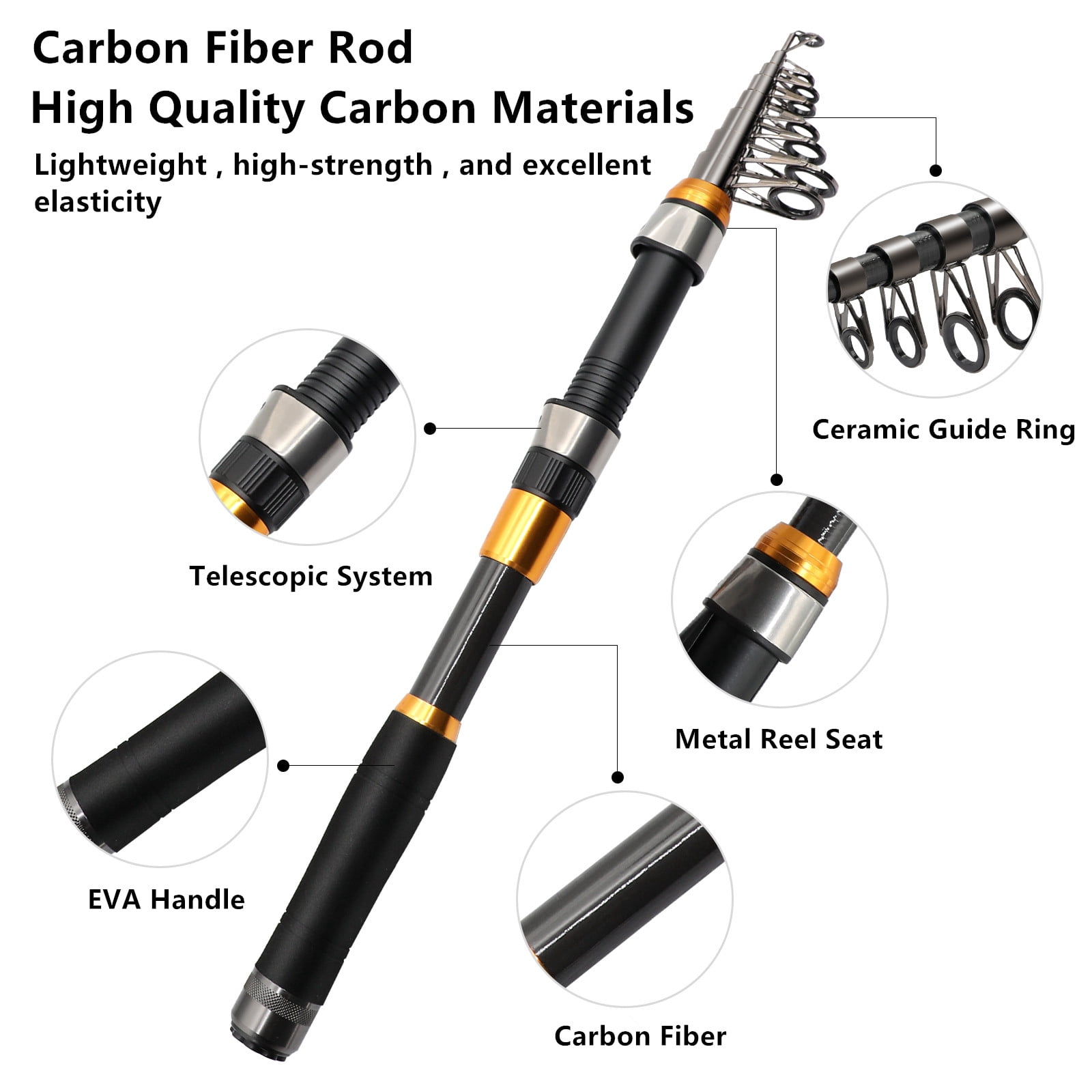 SAN LIKE Fishing Rod and Reel Combos, Carbon Fiber Telescopic Fishing Pole Combo Set Quick Set Spinning Reel with Lures Accessories Travel Kit and Carrier Bag for Saltwater Freshwater 7.8FT