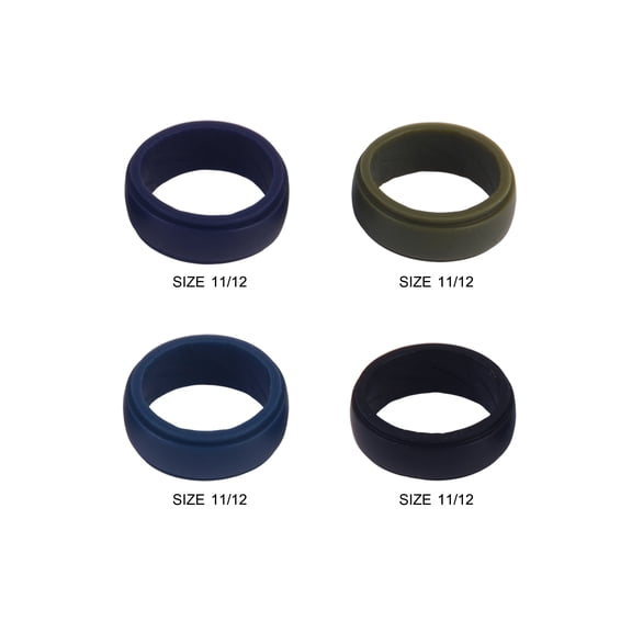Solutions Adult Male 4pc Blue Army Green Black Silicone Ring Set - Size 11/12