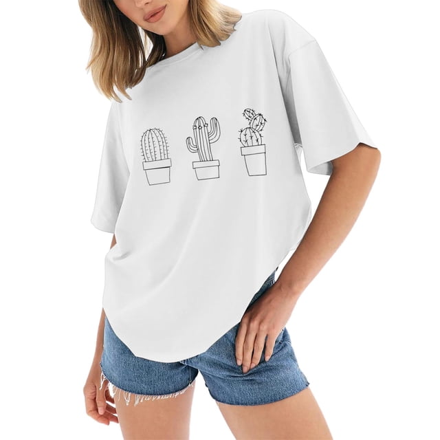 TSADFHJI Hauts de Noël pour Femmes Élégants T-Shirts Oversize Coupe Ample Col Rond Manches Courtes Blouse Décontractée d'Été 2023 Tee-Shirt Basique S Blanc
