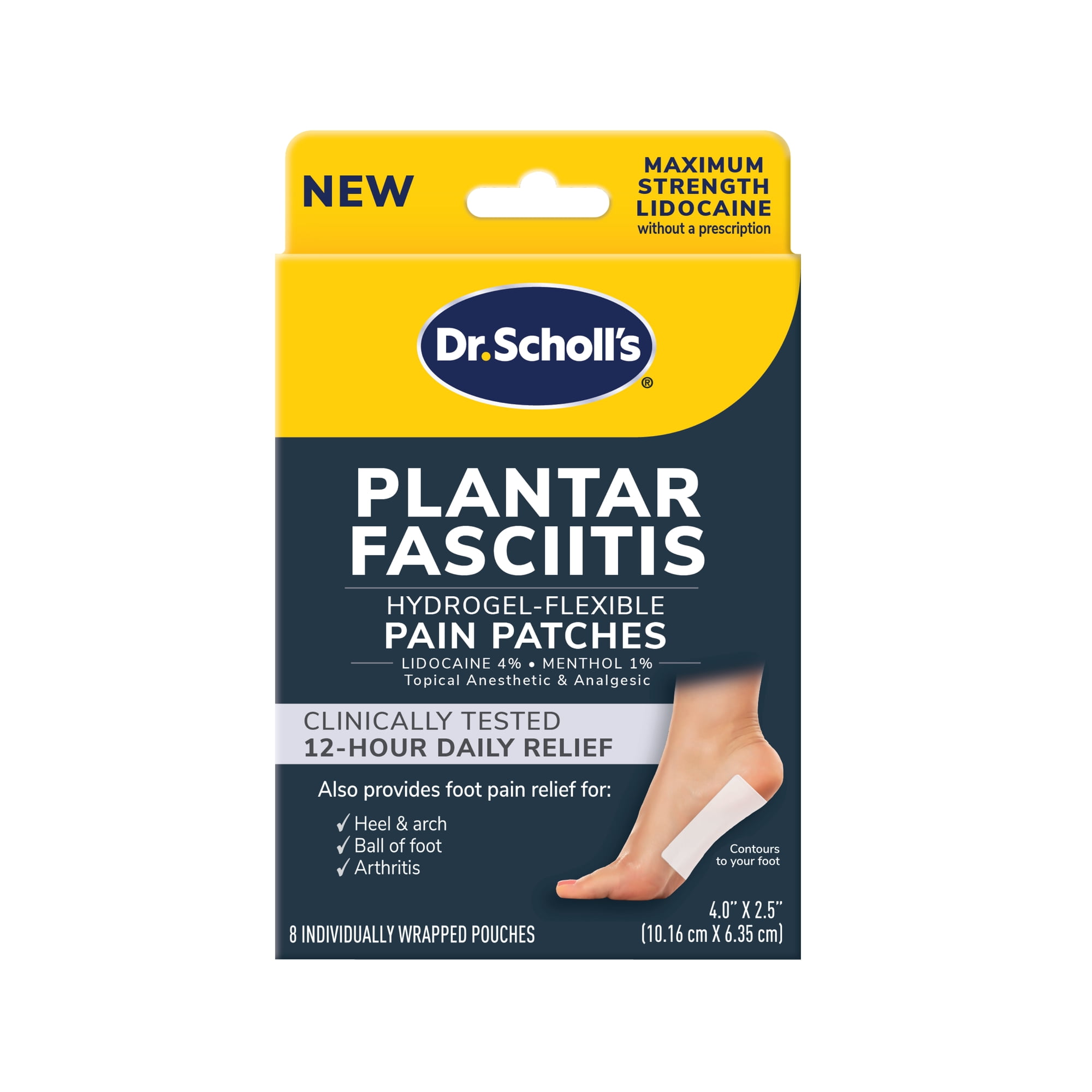 Dr. Scholl's Plantar Fasciitis Pain Relief Patches with Lidocaine and Menthol, 8 Count