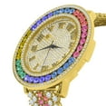 thumbnail image 6 of Rainbow Multi Tone Roman Numeral Dial Big Face Simulated Diamond Gold Finish Mens Jo Rodeo Adjustable Size Band Custom Watch, 6 of 7