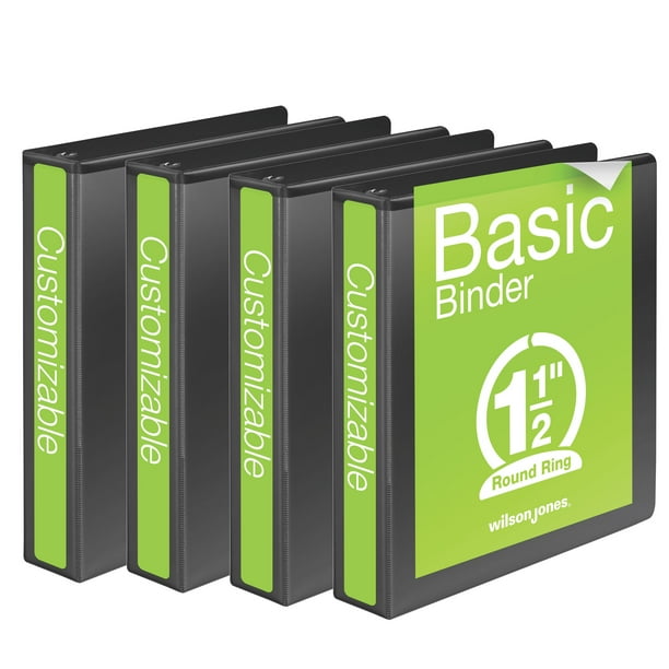 Wilson Jones Basic Round Ring View Binder, 1 1/2", Black, 4 Pack