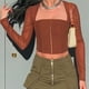 thumbnail image 1 of Top con corchetes, manga larga, panel de malla, cuello cuadrado, blusa ajustada a la moda con corchetes para citas, 1 of 8