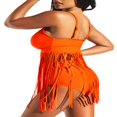 thumbnail image 3 of Women Summer 2Pcs Bikini Sets Solid Color Bathing Suit Fringe Halter Neck Bikini Top High Waist Bottom Plus Size Beachwear, 3 of 6
