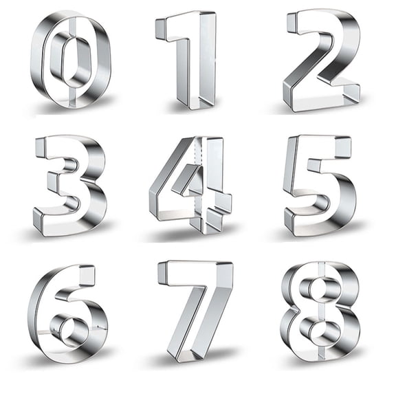 Number Cookie Cutters Set 0-8 9-Piece 4 Inch Large Size Round Corner Stainless Steel