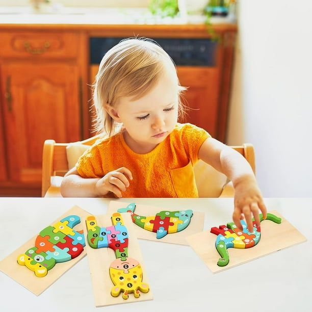 Set De 3 Rompecabezas De Madera Montessori Para Niños | Alfabeto, Números Y Formas, Juguete Educativo De Aprendizaje Temprano +2 Años