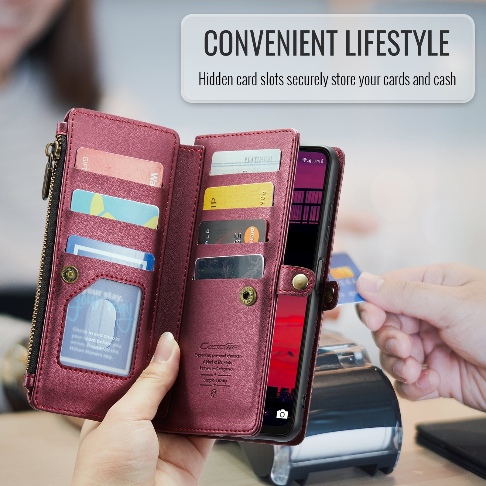for Samsung Galaxy A16 5G Wallet Case with 10 Card Slots Zipper Pocket,PU Leather Magnetic Flip Folio Wristlet Shoulder Strap 3-in-1 Crossbody Phone Case Wallet for Women Men,Hotpink