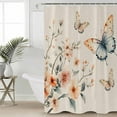 thumbnail image 2 of 60x72 Inch Shower Curtains for Bathroom Spring Flowers Fabric Bath Curtain Decor Vintage Farmhouse Botanical Butterfly Waterproof Restroom Curtains Shower Set Accessories with 12 Hooks 60 Inch, 2 of 6