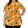 thumbnail image 3 of LTTVQM Easter Scrub Tops for Women Rabbits Eggs Print Happy Short Sleeve Tops Comfortable V-Neck Vacation Shirts with Pockets Orange 2XL, 3 of 5