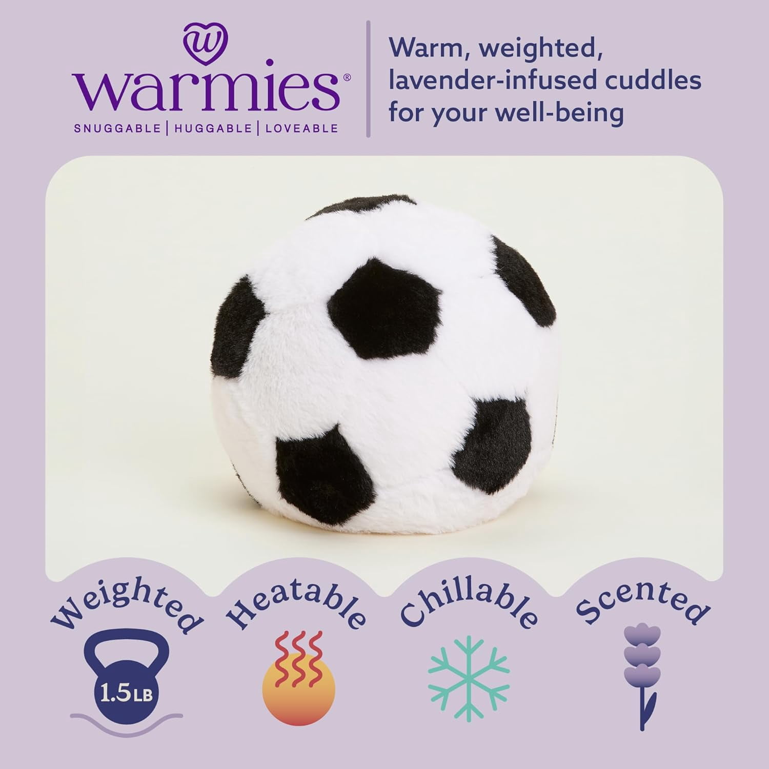 Warmies Microwavable Weighted Stuffed Toy, Lavender-Scented Soccer Ball Plushie, 1.5 lbs