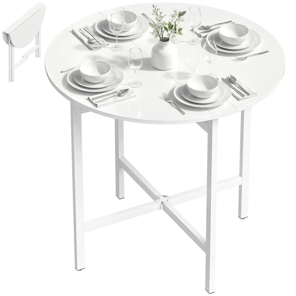 HOMCOM Table à Manger Pliant, Table à Abattants Pliable, Blanc