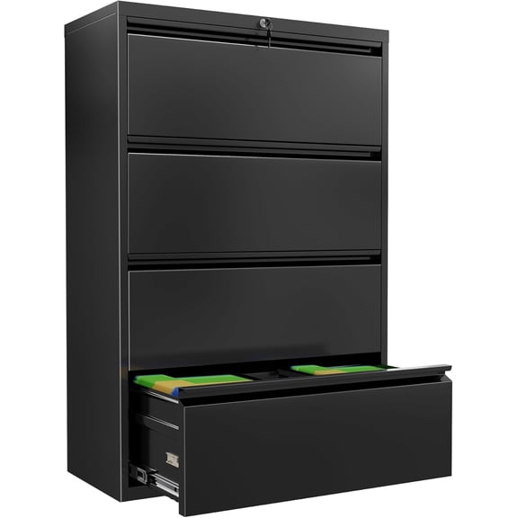 4-Drawer Lateral File Cabinet, Black Metal Filing Cabinet for Letter/Legal/A4/F4 Hanging Folders, Secure Locking Office Cabinet with Anti-Tilt Design, Easy Assembly Home & Office Storage