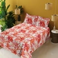 thumbnail image 2 of Ambesonne Hibiscus Fitted & Flat Sheet with Shams 4 Pcs Set, Watercolor Floral Print, King, Dark Coral Coral White, 2 of 5