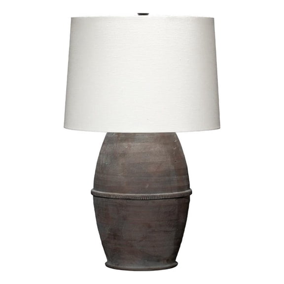 Maklaine 1-Light Linen & Ceramic Table Lamp in White/Dark Gray