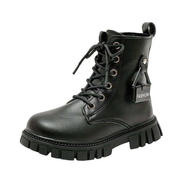DMDUOU Girls Ankle Boots Lace Up Short Boots PU Leather Riding Boot Side Zipper Punk Goth Boot Non Slip Cowgirl Booties Black 31