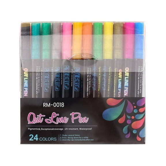 Paint Pens Watercolor Brush Pens Art Markers Double Line Pen Color Hand Account Pen Dream Metal Pen Hand-painted 24 Color Highlighter Marker Pen 2ml for Painting