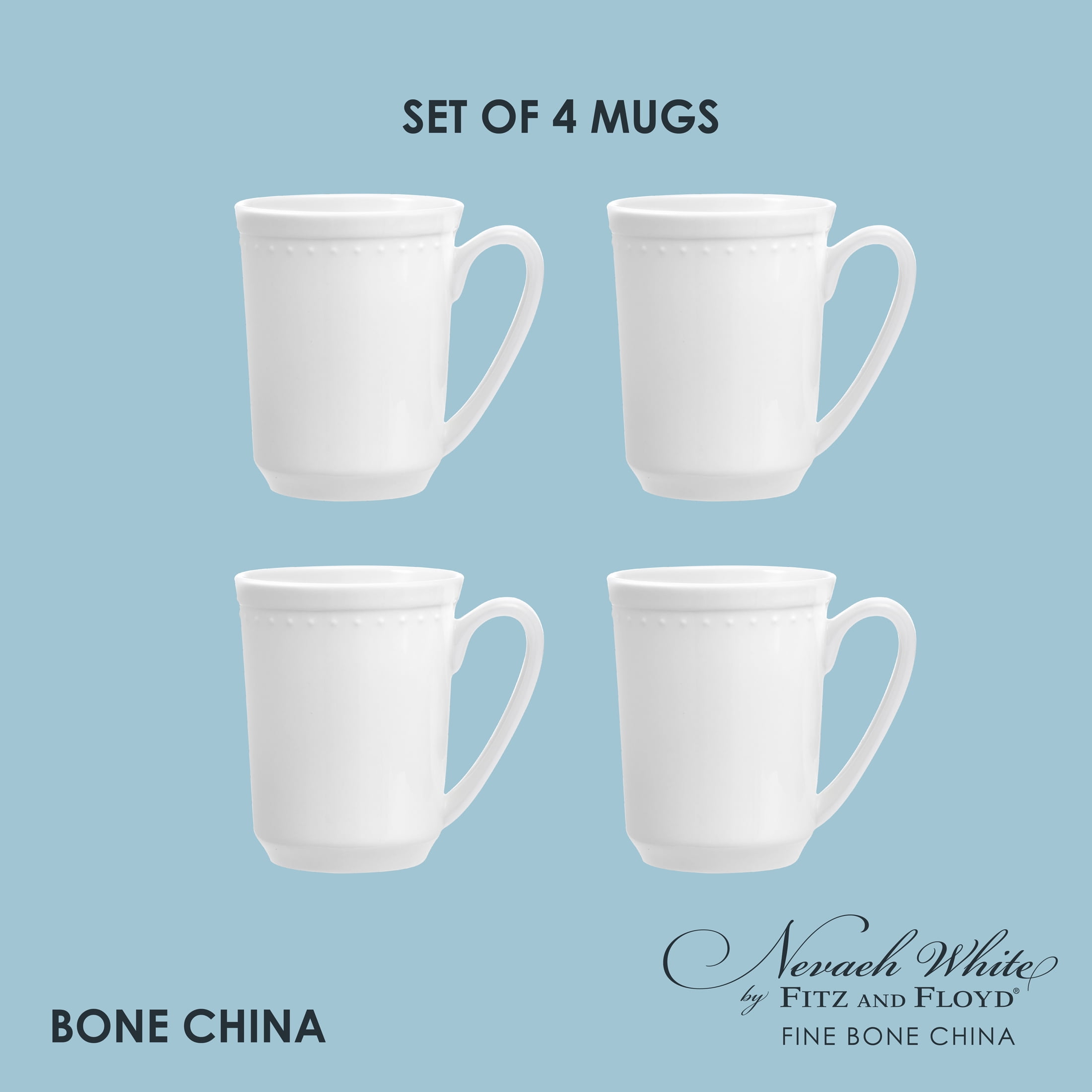 Fitz and Floyd Nevaeh 16.5 oz White Classic Bead Bone China Mugs (Set of 4)