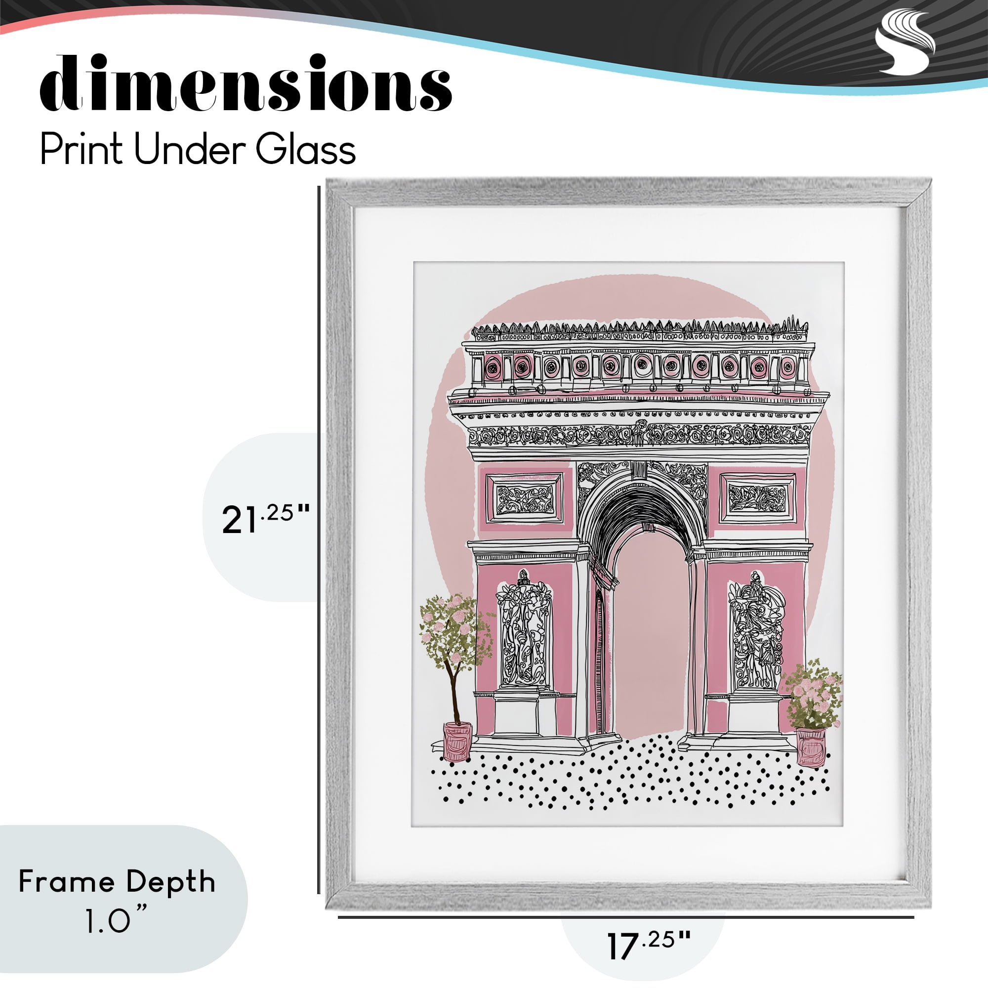 Stupell Industries Pink Neoclassical Archway Gray Framed Print Under Glass, design by Jess Stempel