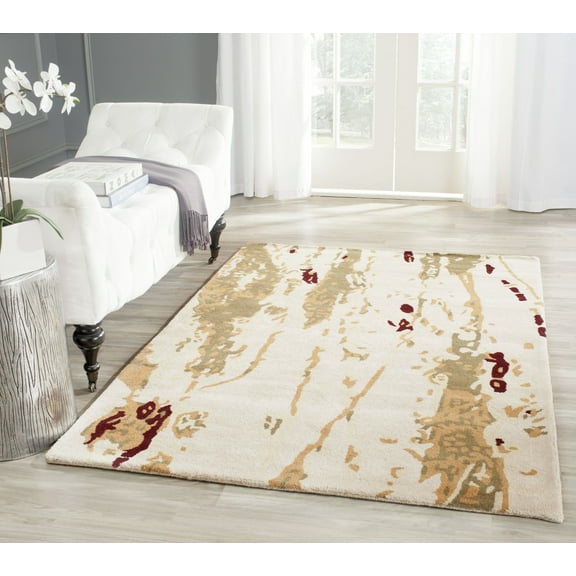 SAFAVIEH Bella Corine Abstract Paint Splatter Wool Area Rug, Beige/Green, 4' x 6'