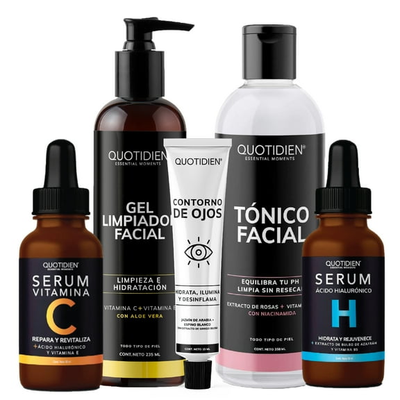 Kit Limpiador + Tónico + Serum Vitamina C + Suero Acido Hialuronico + Gel Contorno de Ojos Skin Care Facial Quotidien Quotidien Serum Vitamina C Serum skin care