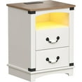 thumbnail image 6 of Vabches LED Nightstand with Charging Station, Farmhouse Bedside Table with Ceramic Handle and 2 Drawers for Bedroom Sofa, 6 of 9