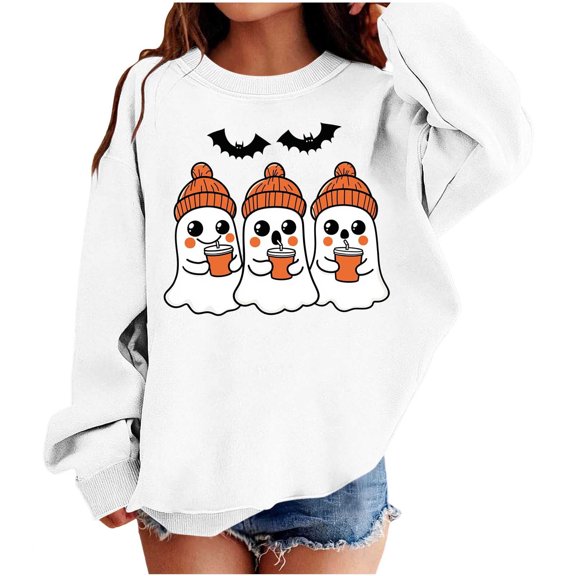 Edvintorg Sweatshirt for Girls Halloween Printed Long Sleeve Crew Neck Loose Casual Pullover Top Girls Clothing Size 1-13