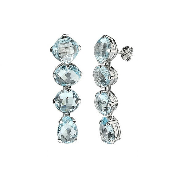 Sterling Silver Multi Stone Genuine Blue Topaz Long Drop & Dangle Earrings