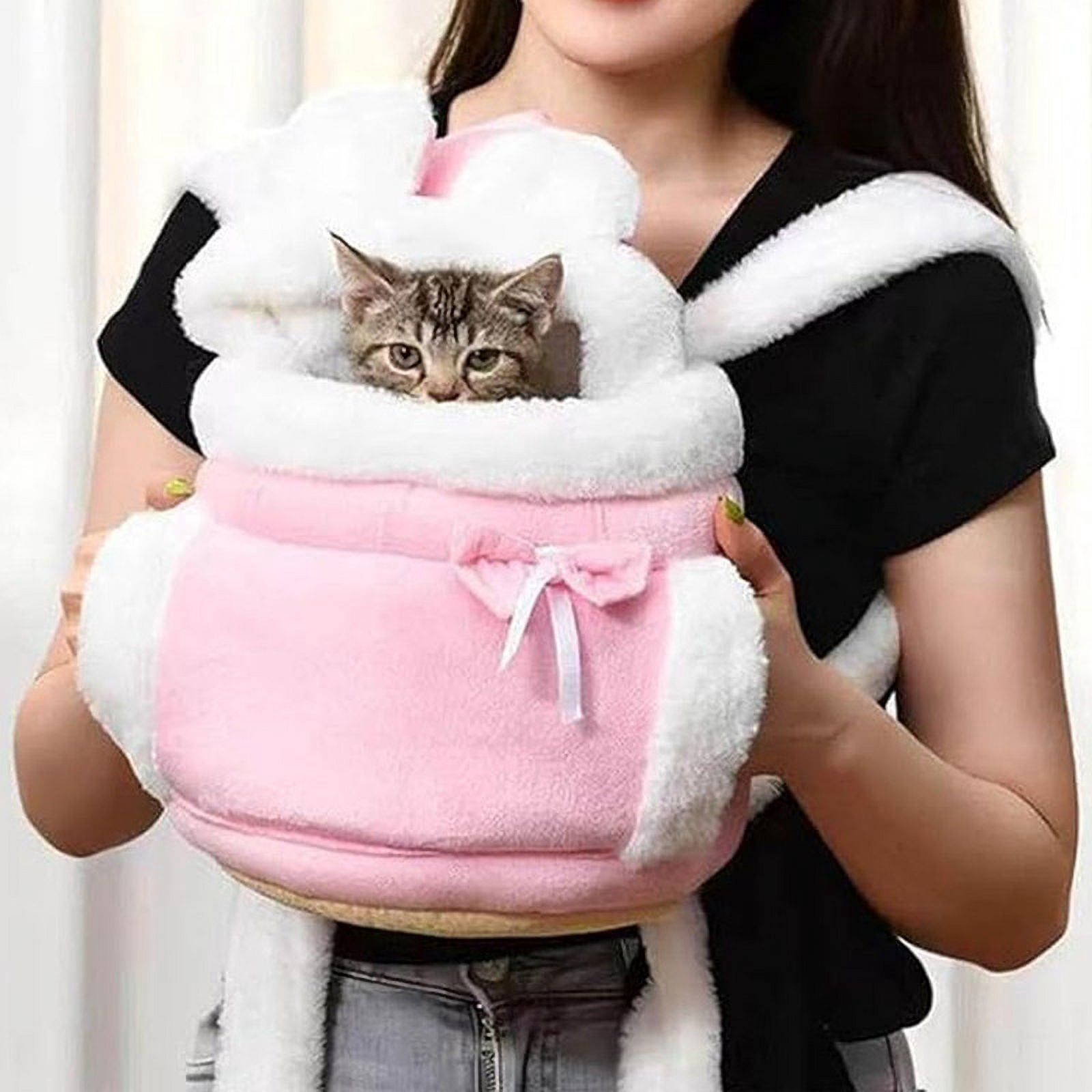 Warm Pet Carrier Bag Small Cat Dogs Backpack Winter Plush Pets Cage for Outdoor Travel Pet Hanging Chest Bags 6kg Load-Bearing (Color : Pink, Size : Medium)