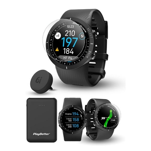 Shot Scope V5 Golf GPS Watch Bundle with 16x 2nd Generation Shot Tracking Tags, PlayBetter Portable Charger & HD Screen Protectors