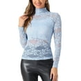 thumbnail image 1 of INSPIRAR CHIC Blusa de Encaje Floral Transparente de Manga Larga con Cuello Alto XL Azul Claro, 1 of 6