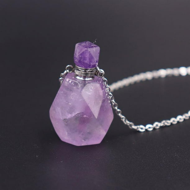 Perfumes para mujer, Fragancias para mujer, Collar con frasco de perfume de cristal de piedra natural, Frasco de perfume de cristal, Cadena de acero inoxidable, Collar de cristal de 0,5 ml