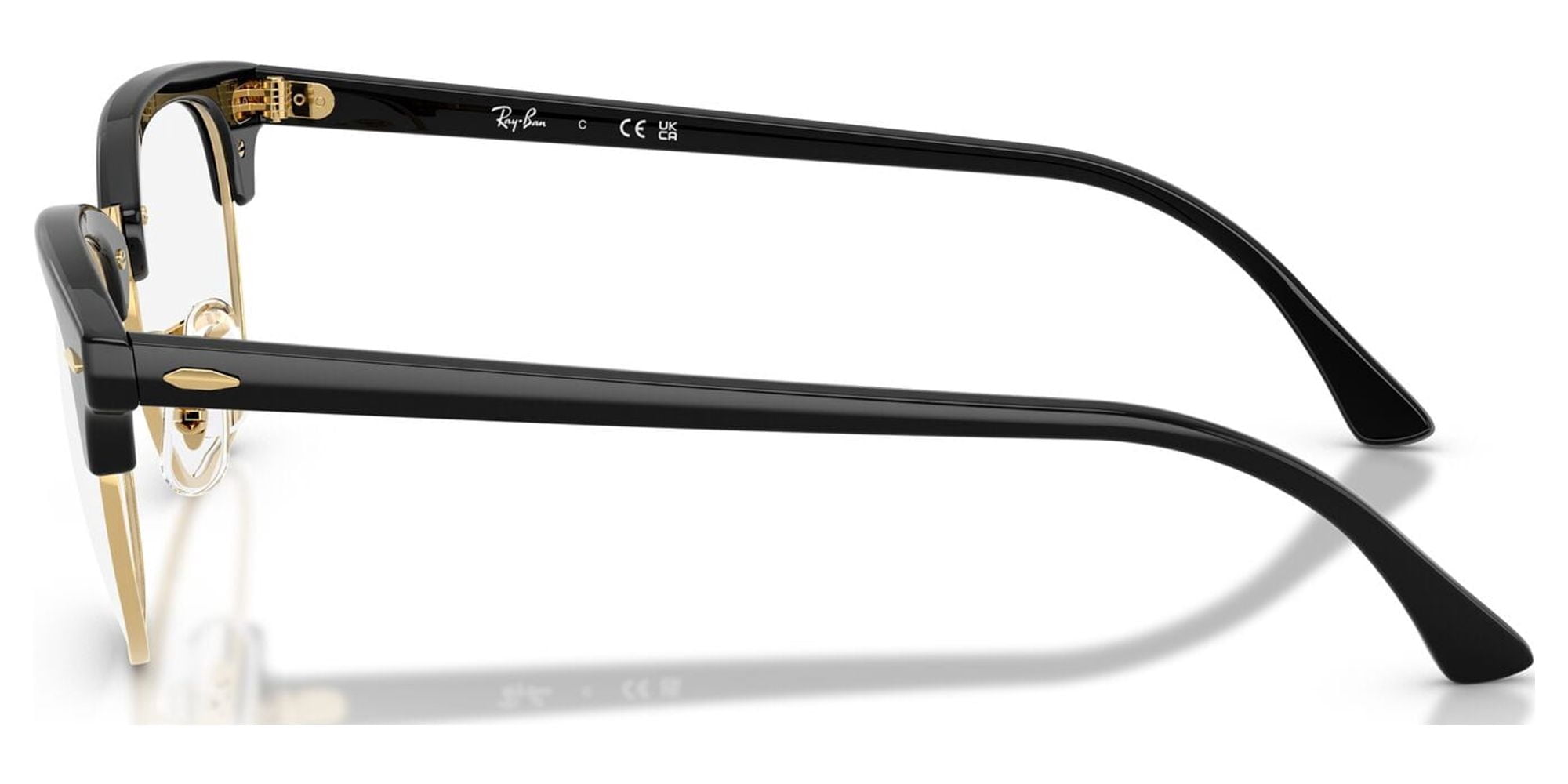 Ray-Ban Clubmaster Optics Glasses, Prescription Eyeglasses with Case, Transparent/Black On Gold, Size 53