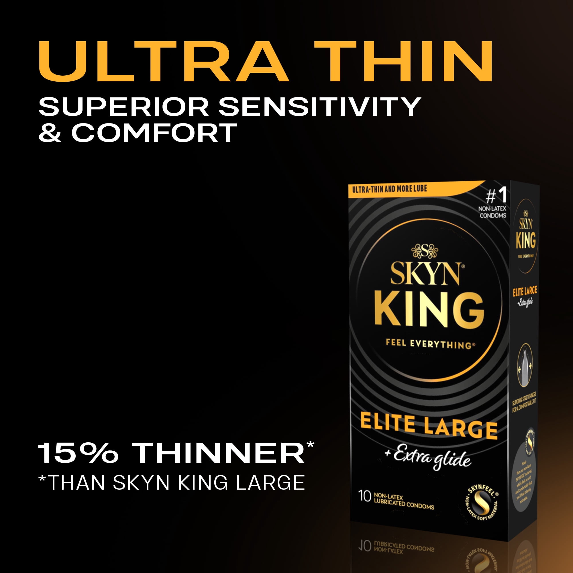 SKYN King Elite Large Extra Glide Non-Latex Condoms, 10 Count – Extra Glide for Extra Comfort