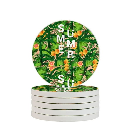 

Circular Drink Coasters Set Tropical Plant Background Beautiful Home Decor Diatomite Heat-Resistant Diatomite Protect Table Countertop