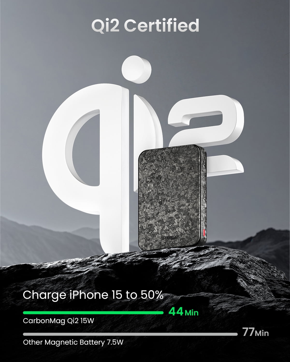 SHARGE CarbonMag Magsafe Power Bank, Qi2 Certified Magnetic Wireless Portable Charger, 10000mAh 20W PD & QC 3.0 Fast Charging Battery Pack for iPhone 15 14 13 12, Samsung S23(USB-C Cable Include)